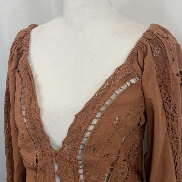 Free People Intimately Regina Brown Eyelet Bodysuit- NWOT - Picture 5 of 17